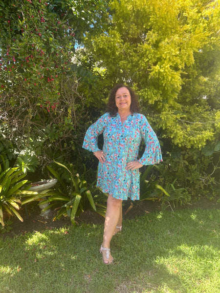 Turquoise Starfish Short Mandarin Dress