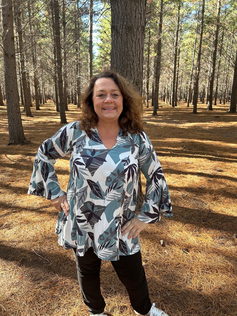 Blue Leaf Boho Top