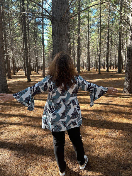 Blue Leaf Boho Top