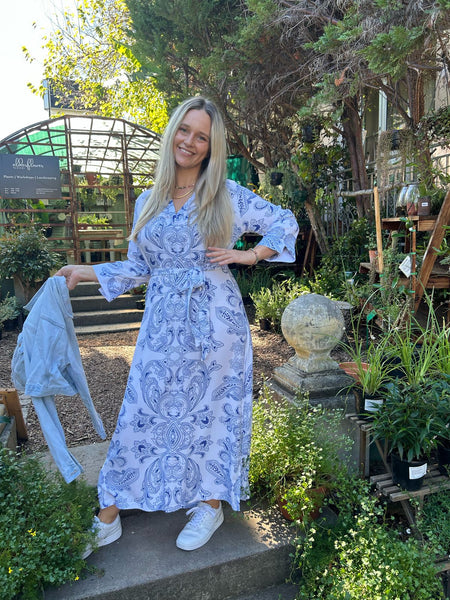 Blue Paisley Maxi Shift Dress