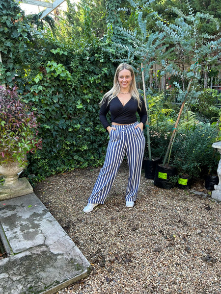 Blue Stripe Wide Leg Trouser