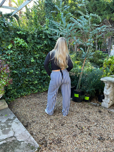 Blue Stripe Wide Leg Trouser