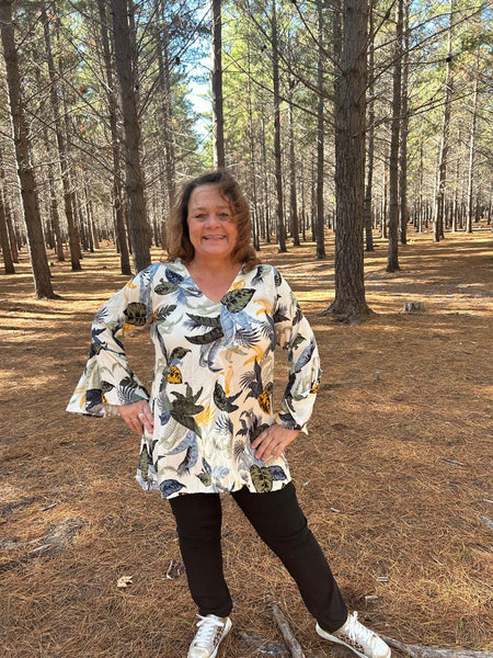 Cream Leaf Boho Top