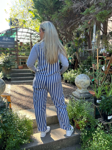 Blue Stripe Linen Blend Dungarees
