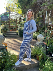 Blue Stripe Linen Blend Dungarees