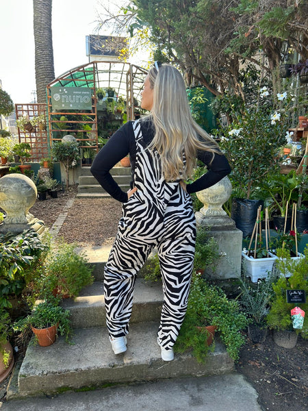 Zebra Print Linen Blend Dungarees