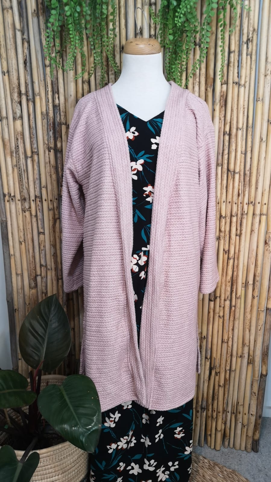 Herringbone Knitted Kimono Dusty Pink