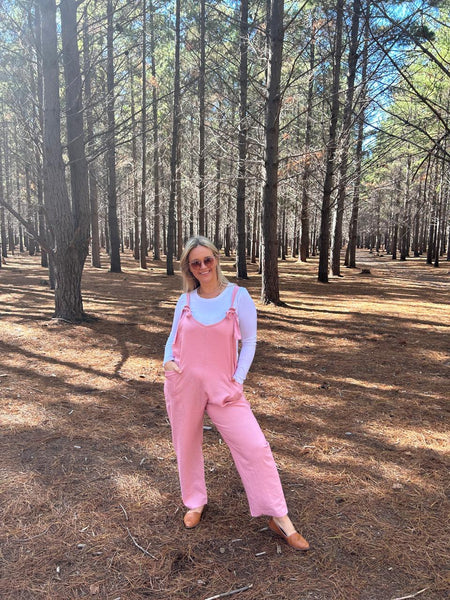 Dusty Pink Linen Blend Dungarees