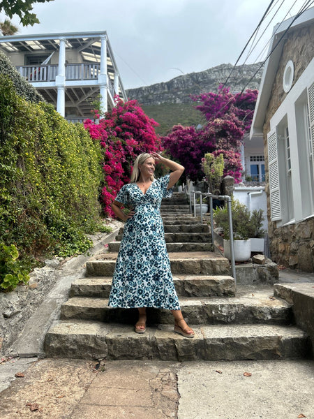 Blue Floral Summer Wrap Dress