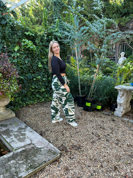 Leaf Print Wide Leg Trouser