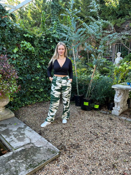 Leaf Print Wide Leg Trouser