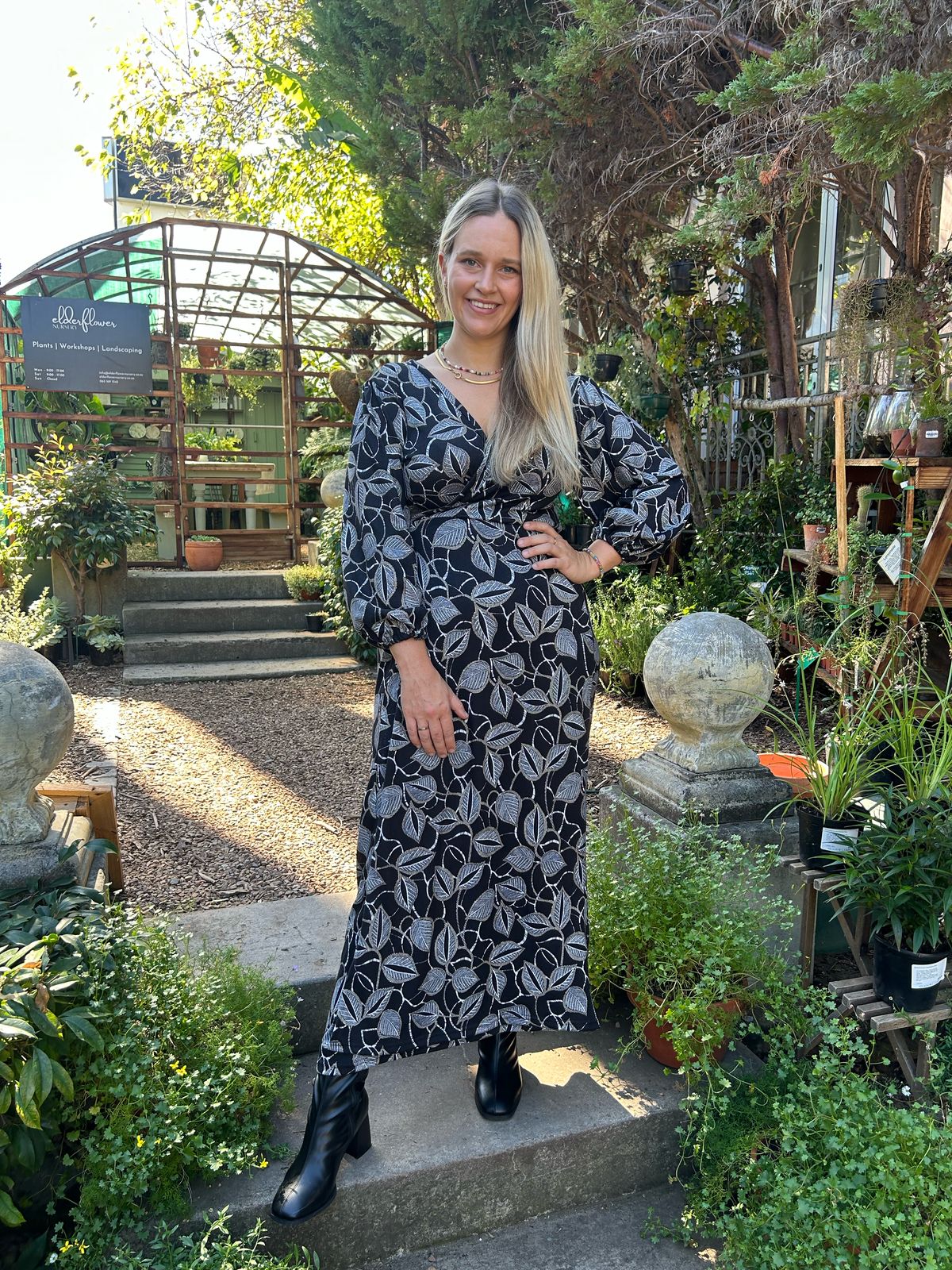 Black Leaf Winter Wrap Dress