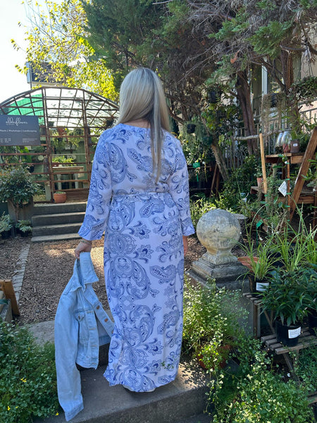 Blue Paisley Maxi Shift Dress