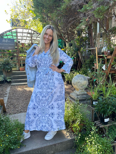 Blue Paisley Maxi Shift Dress