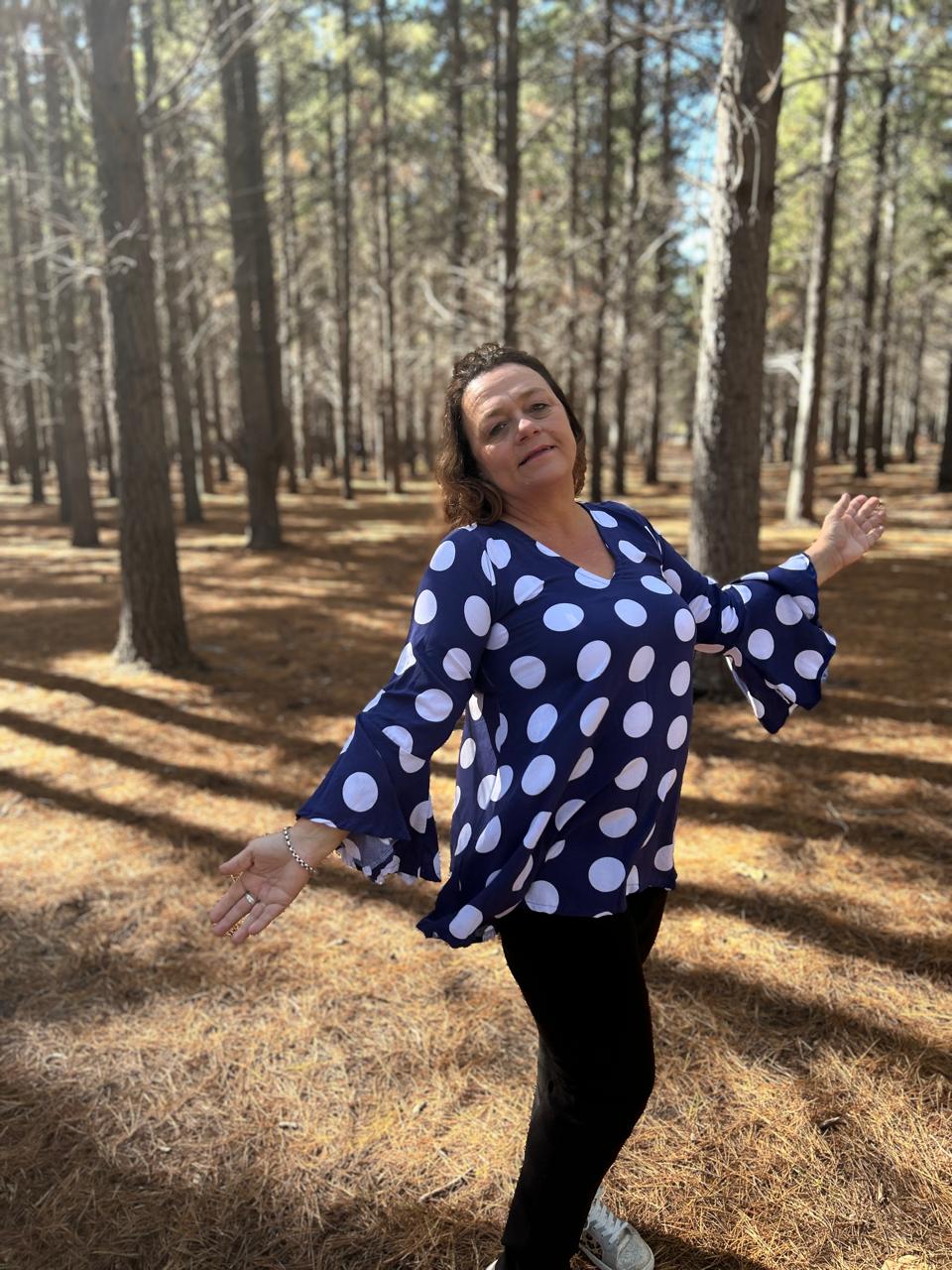 Navy Polka Dot Boho Top