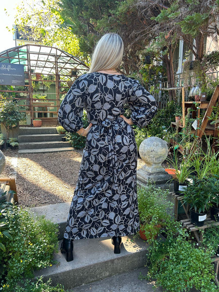 Black Leaf Winter Wrap Dress