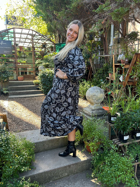 Black Leaf Winter Wrap Dress