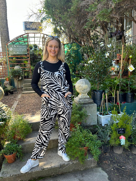 Zebra Print Linen Blend Dungarees