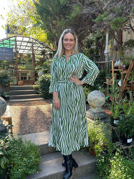 Green Zebra Maxi Shift Dress
