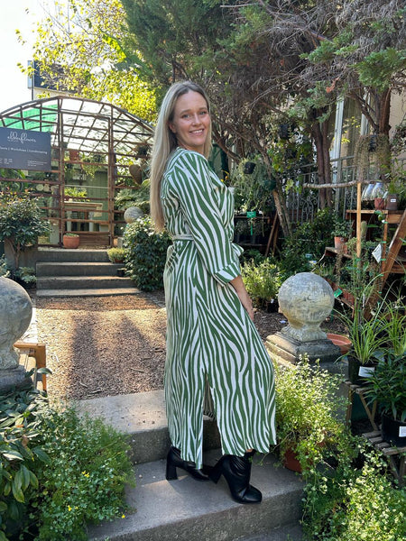 Green Zebra Maxi Shift Dress