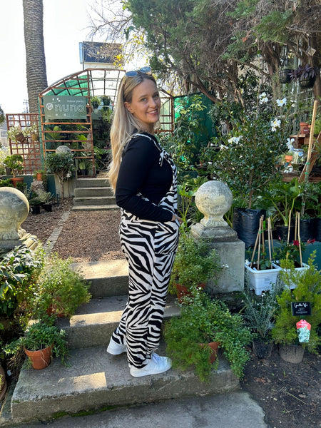 Zebra Print Linen Blend Dungarees