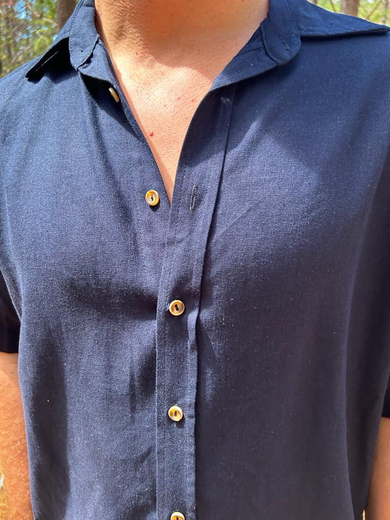 Navy Linen Men's Shirt